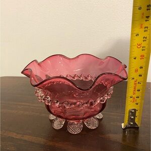 Vintage Cranberry Glass Bowl with petal feet
